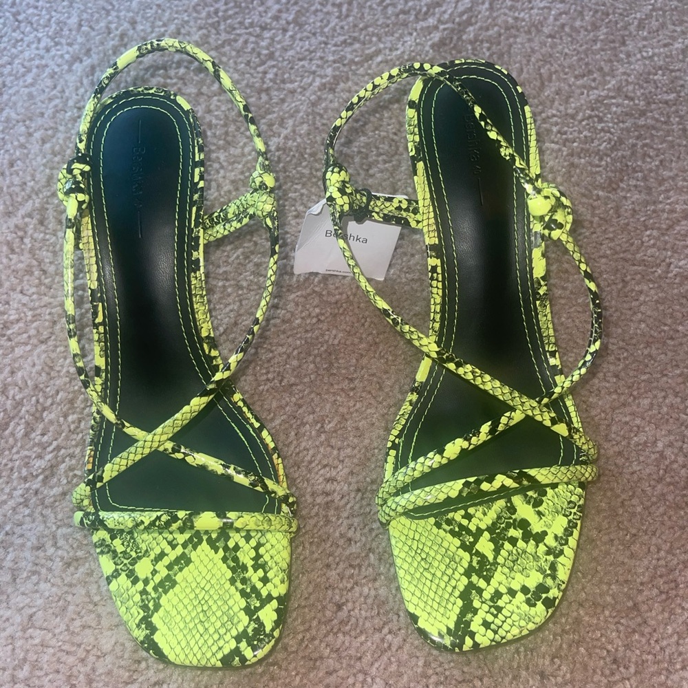 Bershka Neon Green Snakeskin Print Heel